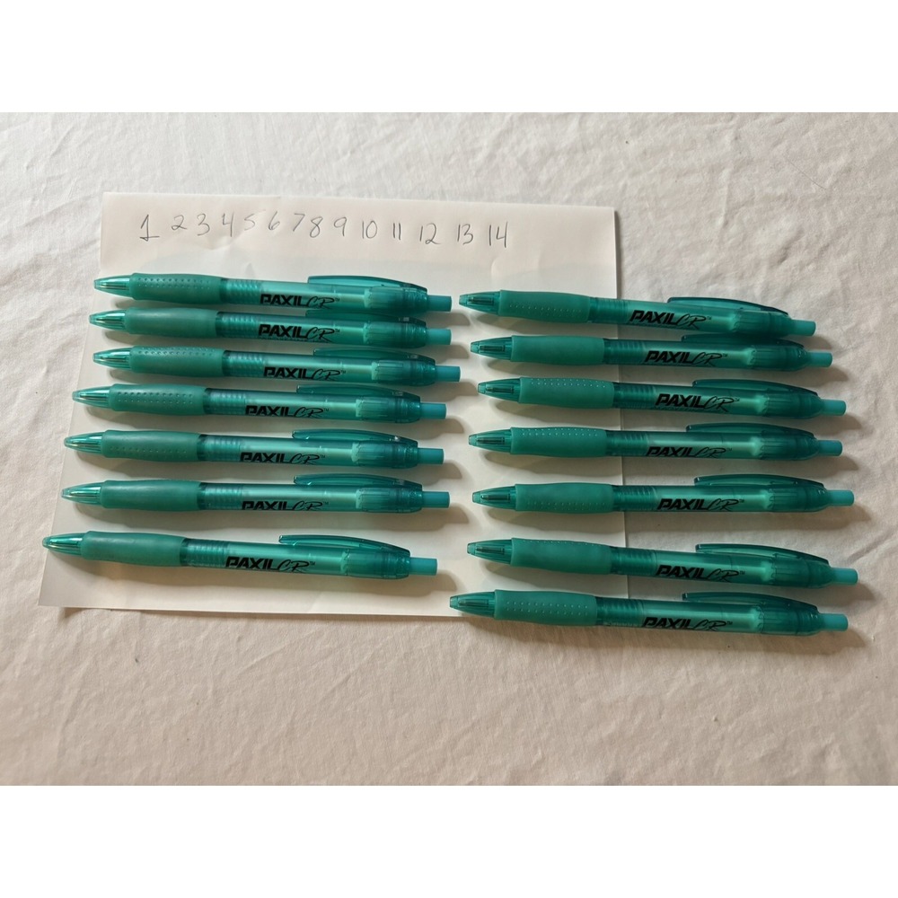 Lot of 14 Paxil CR Drug Rep Pharmaceutical Promo Advertising Pens Teal Plastic